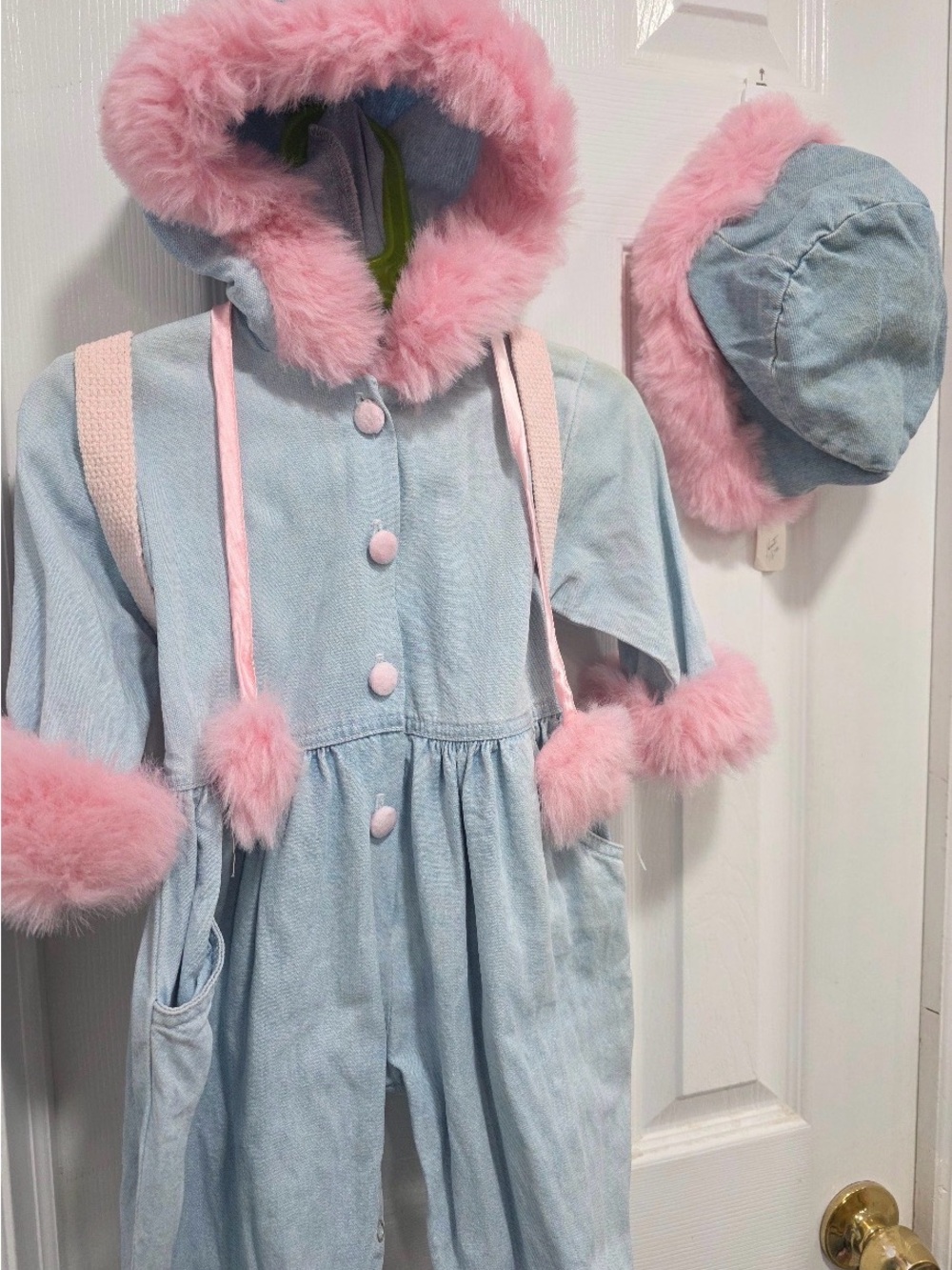 Vintage NWT 1990 Furry Denim Jumpsuit, Bucket Hat &
Backpack